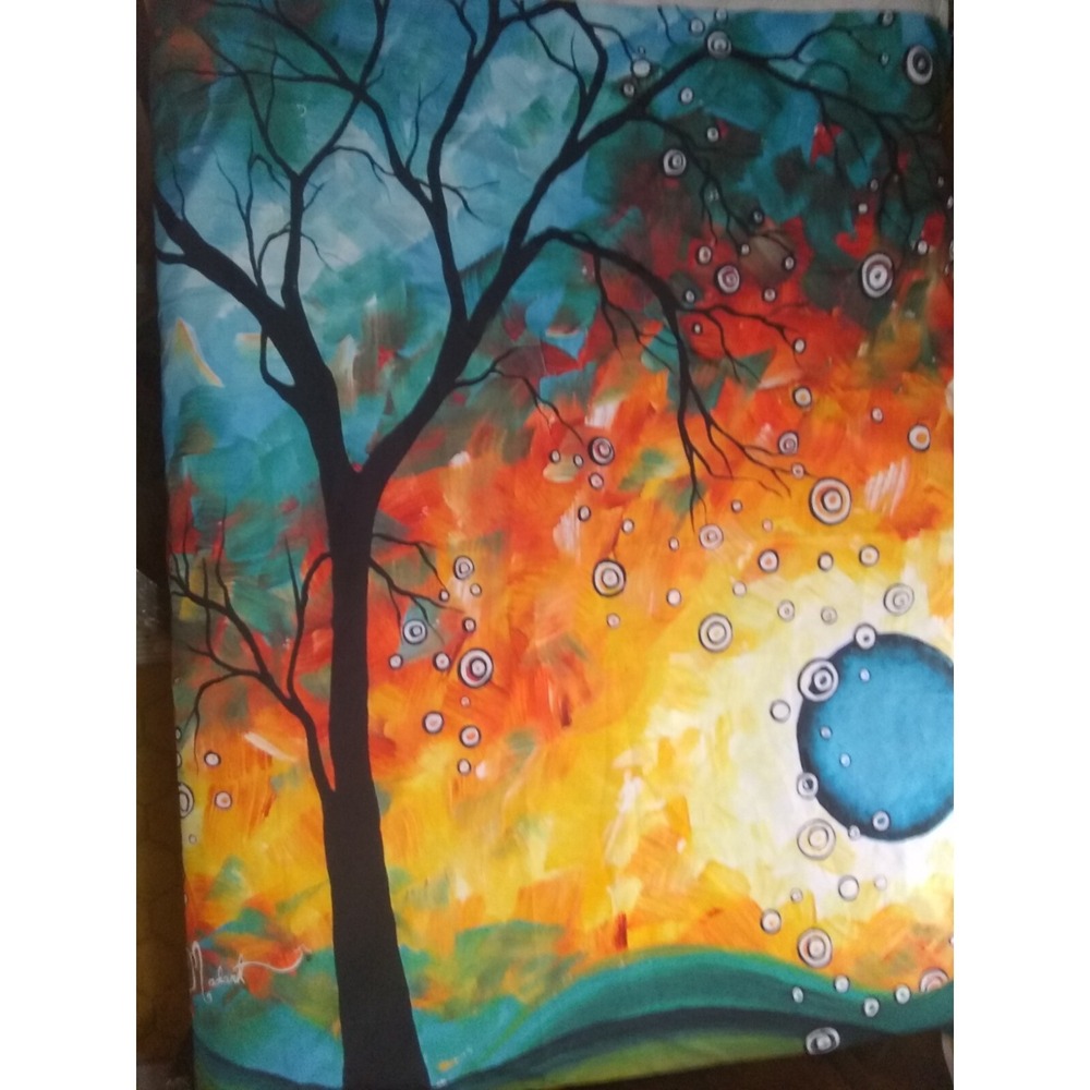 Shower Curtain Madart Aqua Burn 69"x73" Bright Tree Blue Moon 12 Ring‎ Holes